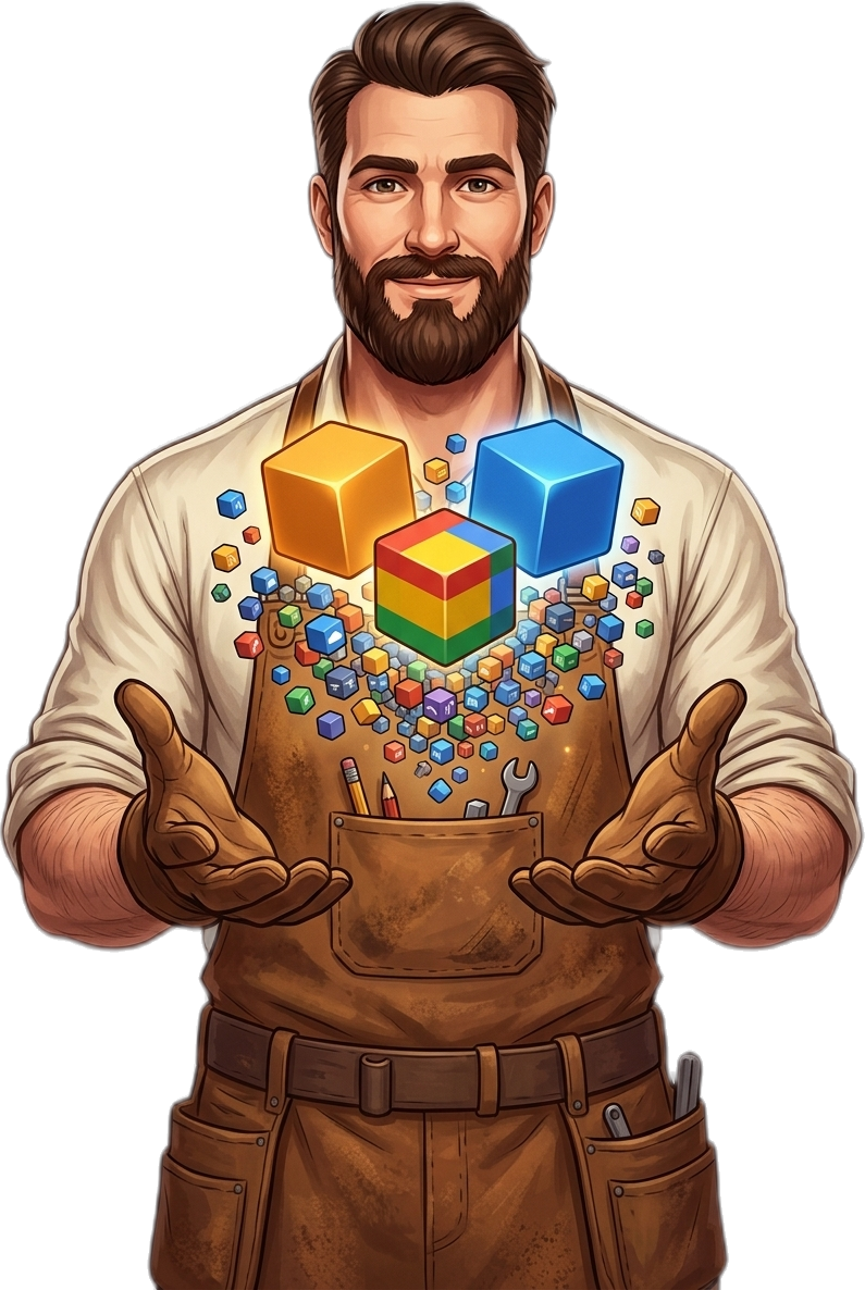Smith holding up the AWS, Azure and Google Cloud cubes, forged from a swarm of market signals